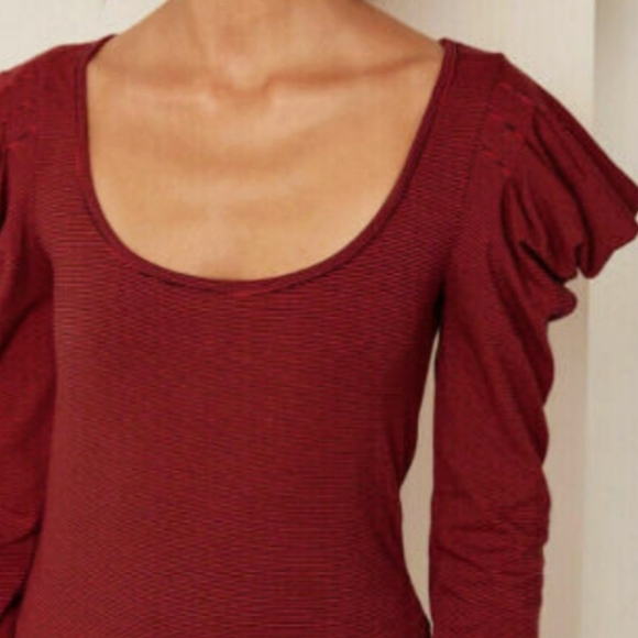 Free People Penelope Puff Sleeve Red Top size M - Picture 3 of 12